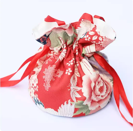 

Японская сумка-ханфу на шнурке с цветочным узором, женская ретро-сумочка в китайском стиле с растительным орнаментом