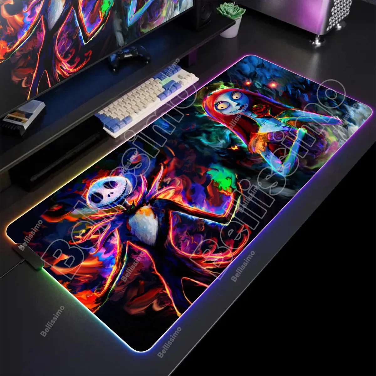 The Nightmare Before Christmas RGB Pc Gamer Keyboard Mouse Pad Mousepad LED Glowing Mouse Mats Rubber Gaming Computer Mausepad