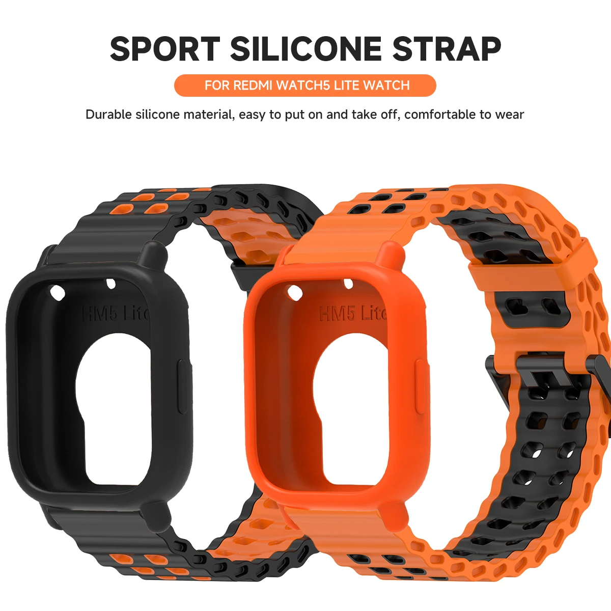 레드미 워치 5 액티브/라이트용 투톤 마린 스트랩+케이스 레드미 5 라이트/액티브 스포츠 팔찌 범퍼용 오션 밴드 실리콘 커버