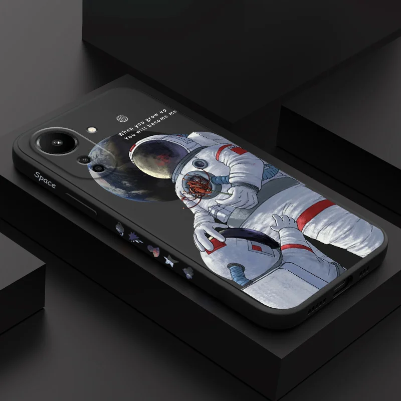 

Adult Astronaut Phone Case For Xiaomi Redmi 13 13C 12 12C 10 10C 10A 9 9T 9A 4G 5G Liquid Silicone Cover