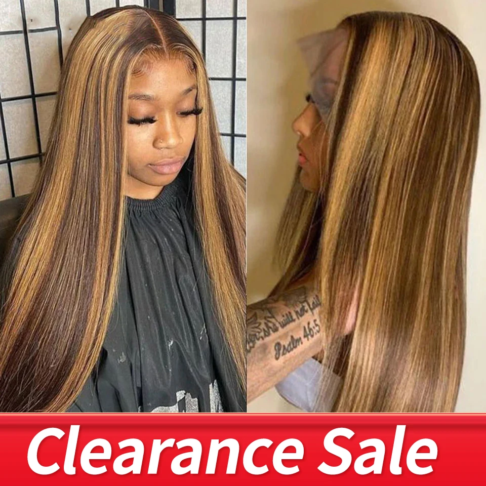 

13x4x1 Highlight Wig Human Hair Honey Blonde Brown Colored Lace Part Wigs For Women Pre Plucked Bone Straight Wig Clearance Sale