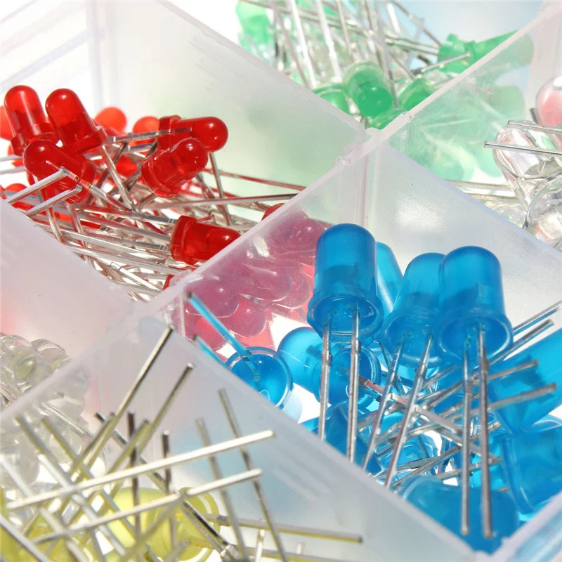 200PCS/Lot 3MM 5MM Led Kit With Box Mixed 5 Color Red Green Yellow Blue White Light Emitting Diode Assortment 20PCS Each