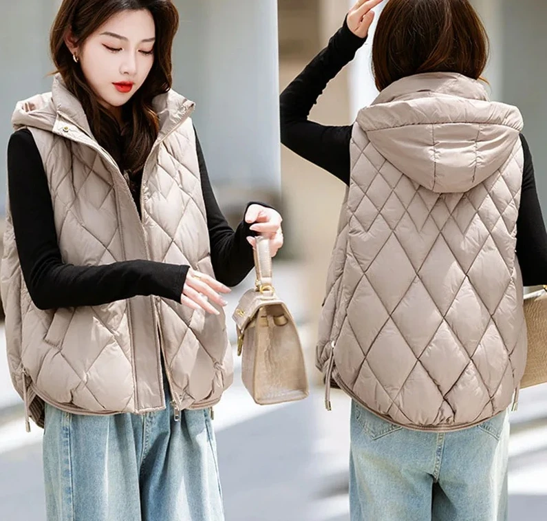 

Down Cotton Vest Women Parka Short Autumn Winter Jacket Coat New Korean Hooded Sleeveless Jacket Warm Female Waistcoat Tops