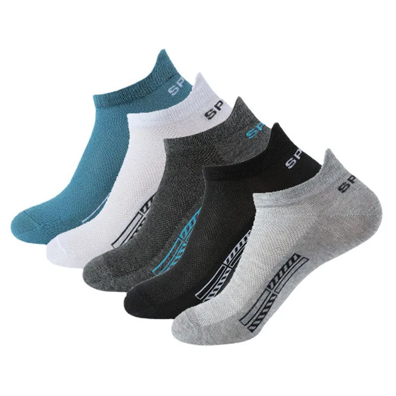 5 Pairs Summer High Quality Men's Cotton Ankle Socks Large Size Mesh Breathable Casual Deodorized Sports Thin Sokken EUR 38-44