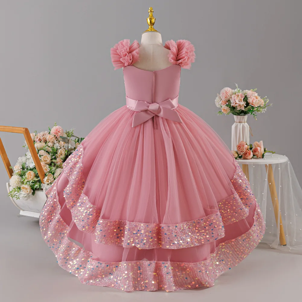 Girl's Pearl Bow Princess Dress 2026 New Fashion Printed Casual Dress Fashion Elegant Carnival Birthday Host Performance Dress
