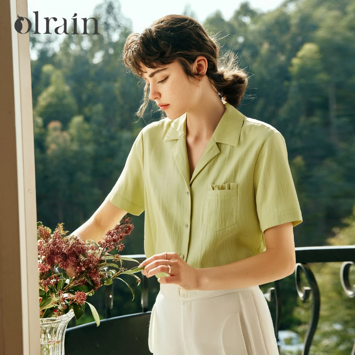

OLrain Women Blouse Mustard Yellow Commuter Short Sleeved Shirts Summer 2025 Fashion Lapel Design Blouses Loose Tops O57XC98231