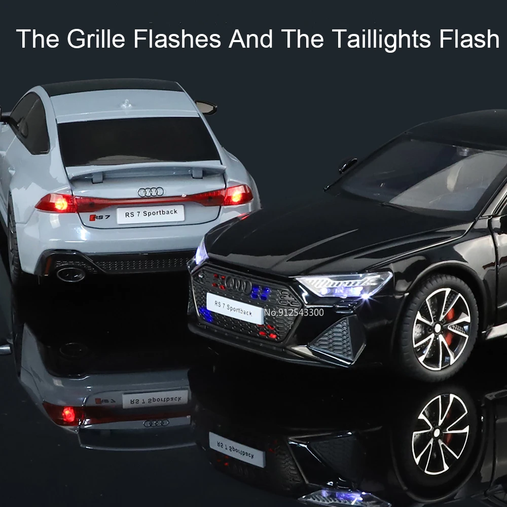 Scala 1:24 RS7 A8 Modello di auto Giocattolo Tirare indietro Suono Luce Lega Diecast Porte Veicoli aperti Modelli in miniatura Collezione di ragazzi Regali