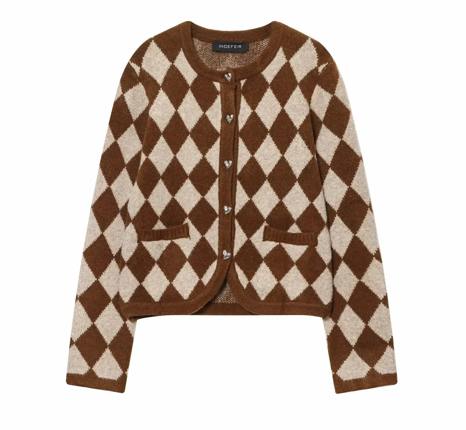 

Women Autumn New Knit Sweet Style Jacquard Long Sleeve Round Neck Knitted Cardigan Coat Sweater Tops