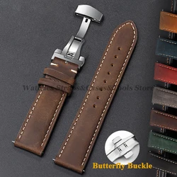 Cowhide Strap for Omega 14/16/18/20/22/24mm Wrist Quick Release Bracelet for Seiko Vintage Leather Watch Band Butterfly Buckles