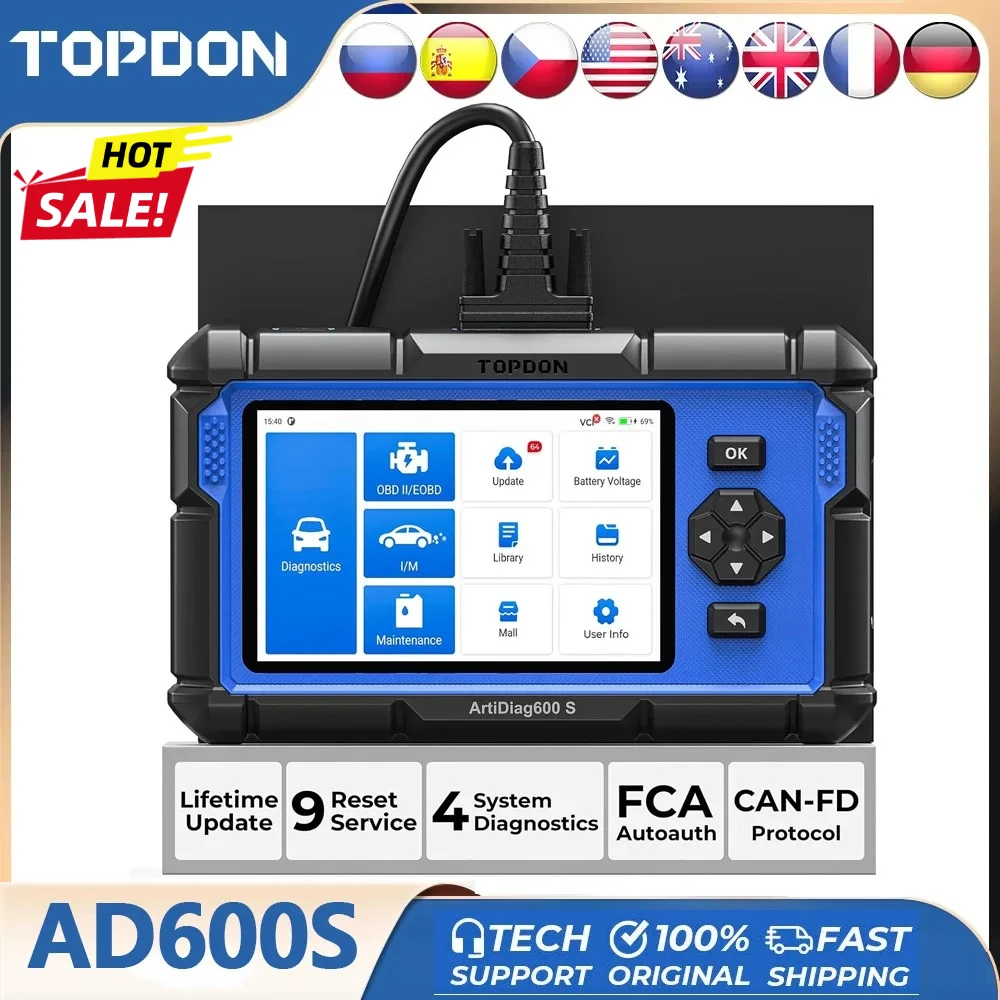 OBD2 Scanner TOPDON AD600S Scan Tool Code Reader Diagnostics Scanner for ABS/SRS/AT/Engine 9 Reset Service Lifetime Upgrade