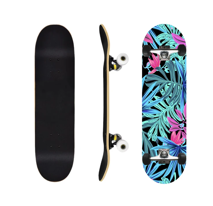 8.75 Inch Russian Maple Double Upturned Skateboard Set with Plant Pattern Can Be Customized