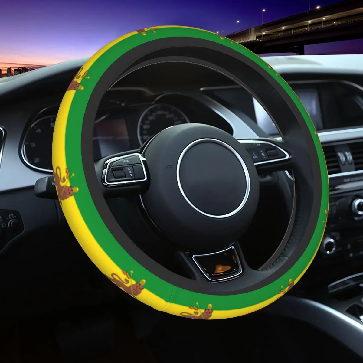 Rasta Judah Lion Ethiopian Car Steering Wheel Cover 37-38 Soft Lion of Judah Flag Fashion Car-styling Interior Accessories