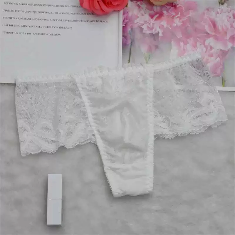 T-Brief en dentelle blanche pour homme, demi-transparente, Sexy, cadeaux BF, fête privée FKK, Harajuku Thai