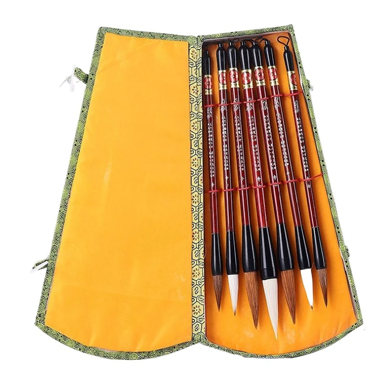 

7pcs Calligraphy Brush Set Chinese Woolen Weasel Multiple Hair Painting Brush Beginners Painting Calligraphy Writing Brushes