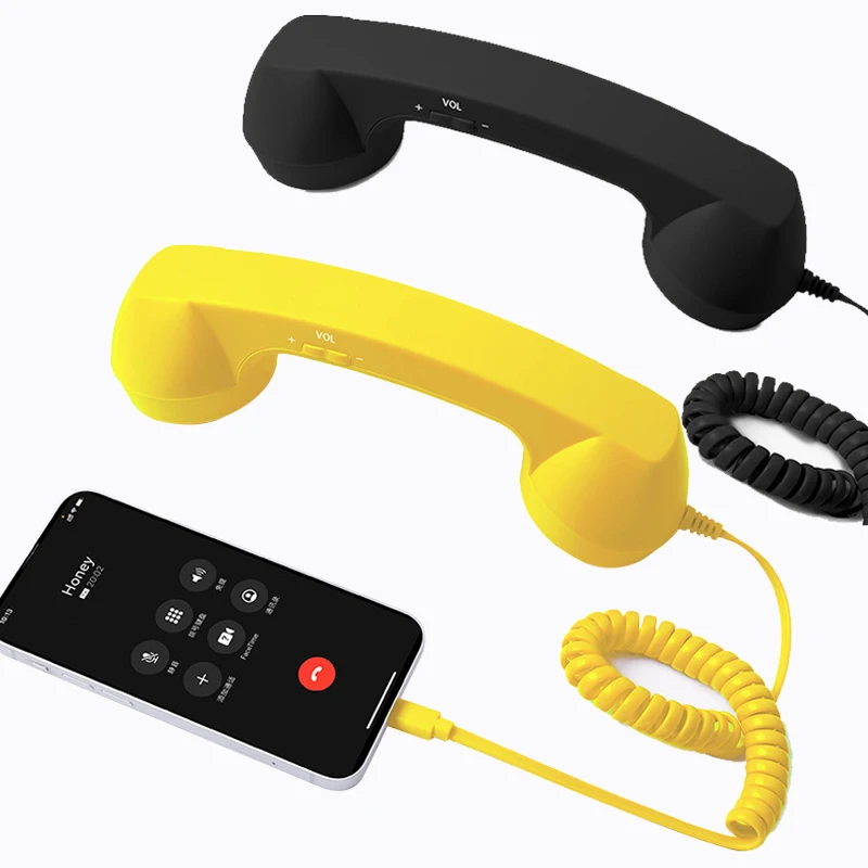 Retro Mobile Phone Handset Headphone Type-C Tangle Free Wire Landline Handle Receiver Telephone Style Handheld Phone Receiver