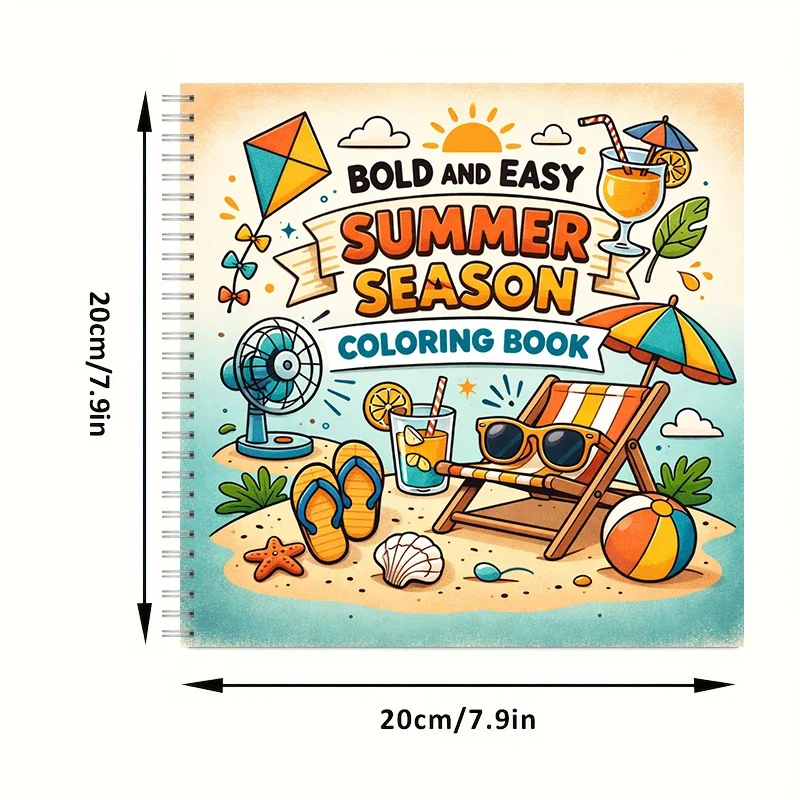 Coloring Book Easy Summer Season for Adults, Relaxing Colouring Book, Stress Relief, Birthday Gift & Back to School Art Supplies