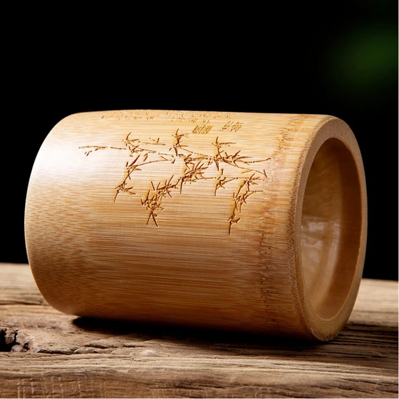 Chinese Calligraphy Bamboo Pen Holder Cultural and Creative Pen Holder Simple Vintage Design Office Desktop Storage Ornaments