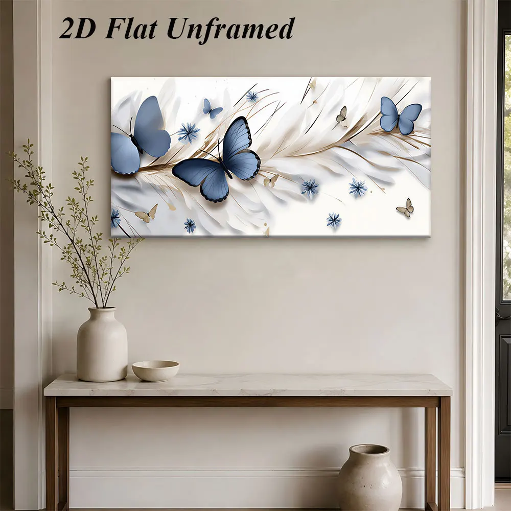 1pc (No frame),1 modern and simple blue butterfly feather decoration painting, warm home wall decoration, 2D plan