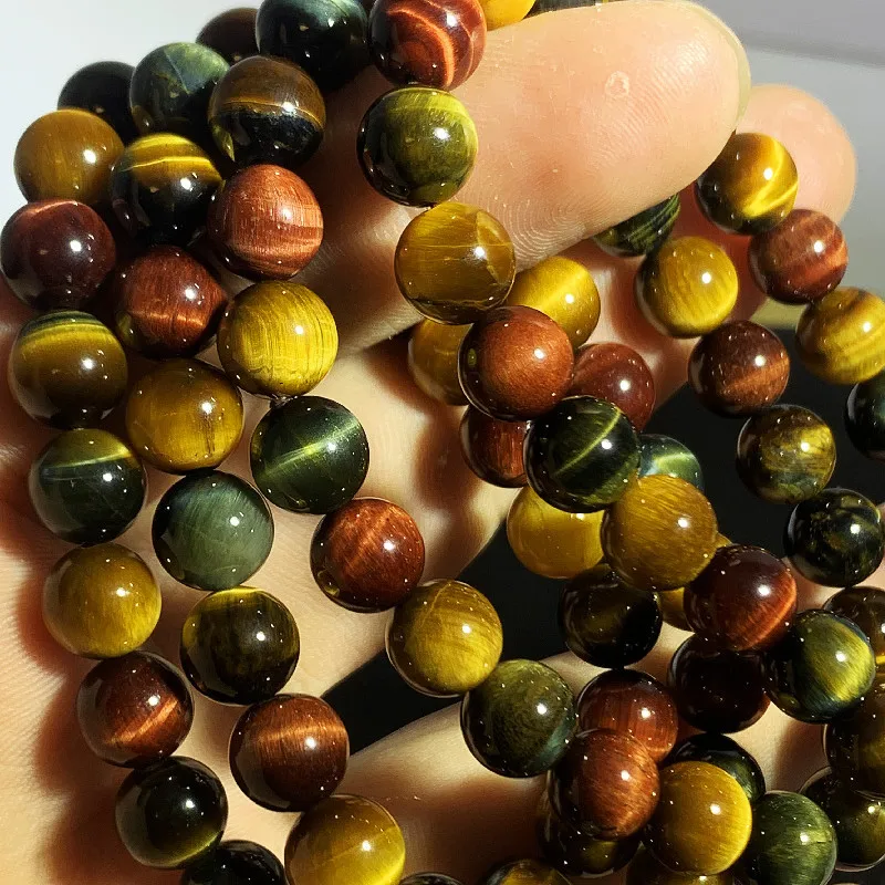 Chinese Style Lucky 8mm Colorful Tiger Eye Stone Bracelet Wealth Attracting Feng Shui Fortune Protection Jewelry For Men Women