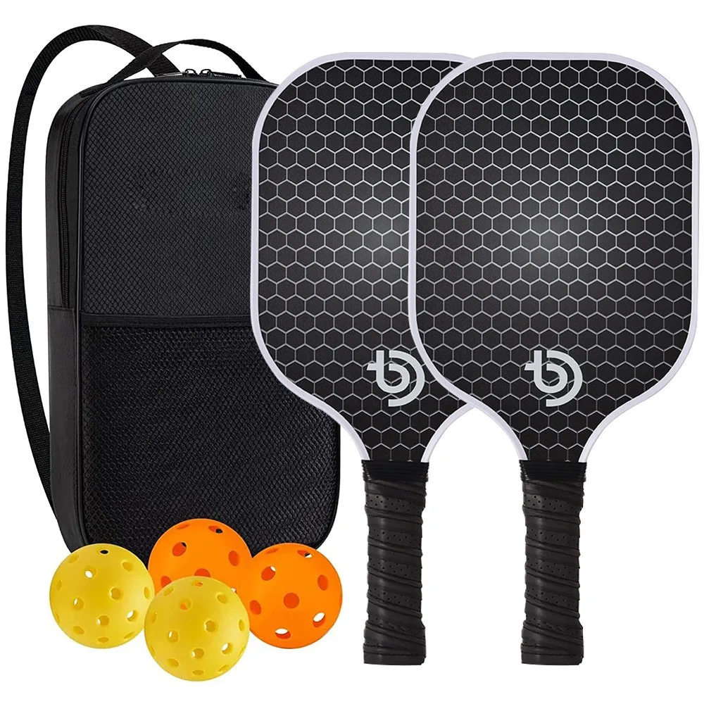 Pickleball Paddle Graphite Pickle Ball Paddles Set of 2 with 4 Pickleball Balls Carry Bag Pickleball Racquet Sets for Beginners