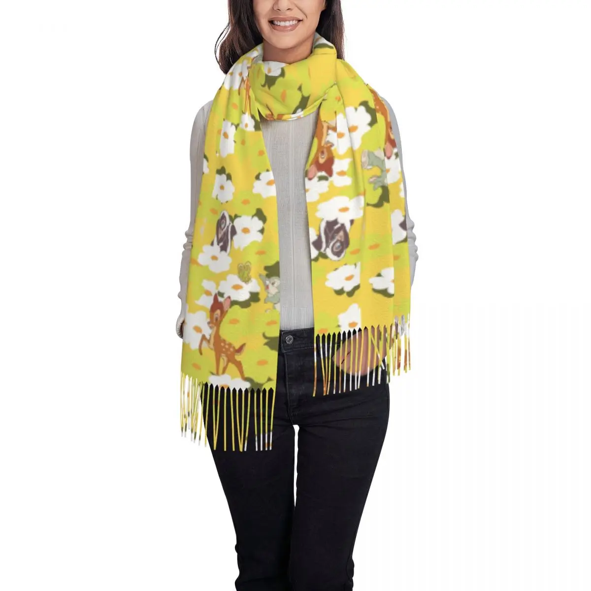 Custom Print Bambi Rabbit Cartoons Scarf Men Women Winter Fall Warm Scarves Shawl Wrap