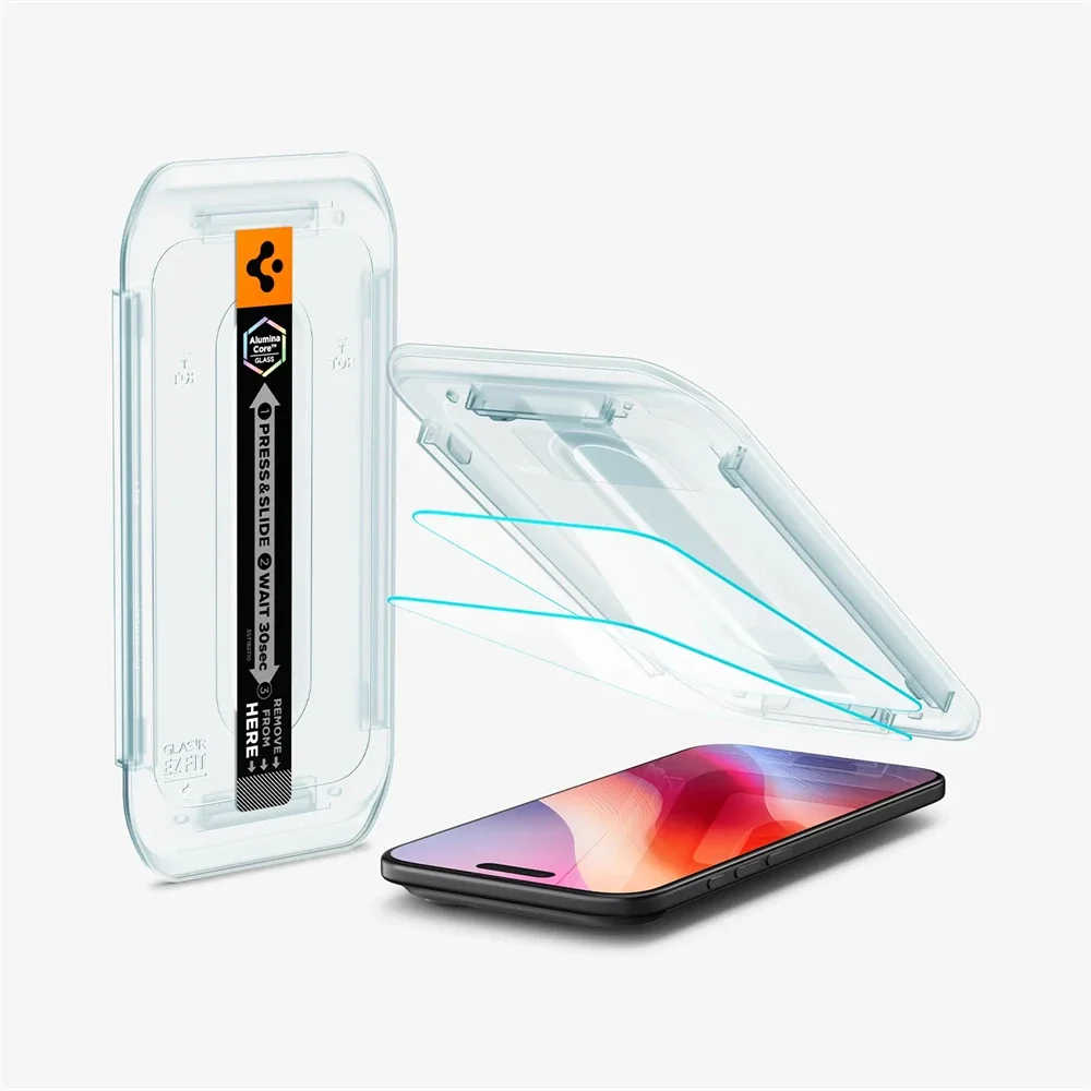 2 SZT. Spigen Glas.tR EZ Fit Szkło Hartowane z Ochroną Czujnika, Folia Ochronna na Ekran o Wysokiej Rozdzielczości do iPhone 17 Pro Max 16 15 14 Plus — zdjęcie produktu 3