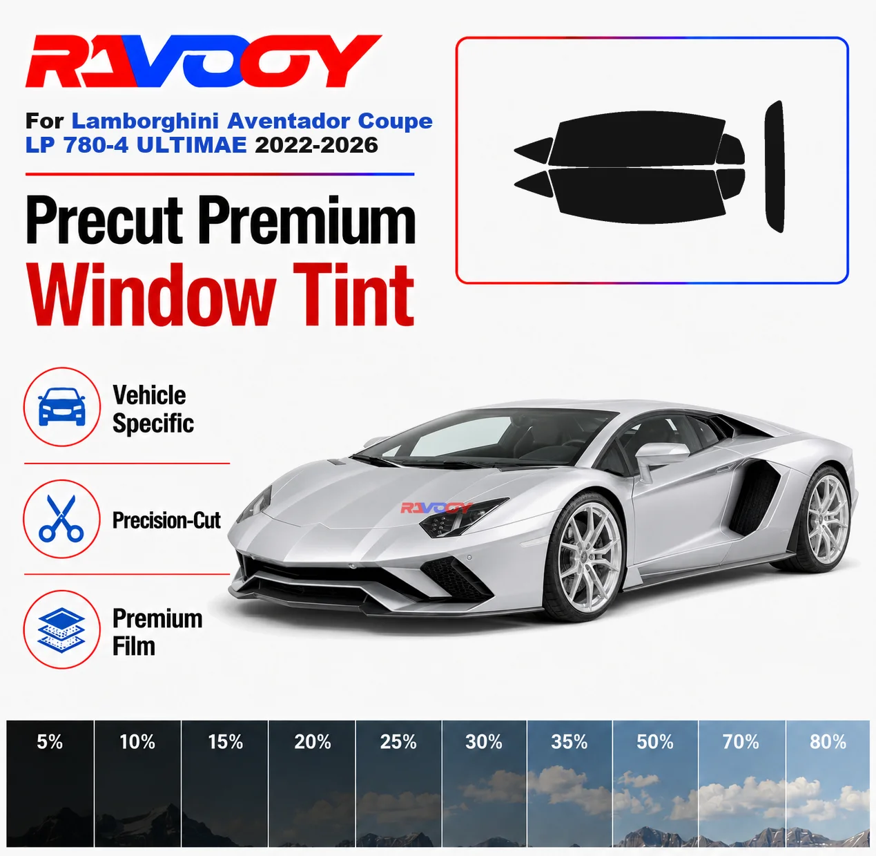 Premium Precut Window Tint Kit Front Rear Windows For Lamborghini Aventador Coupe LP 780-4 ULTIMAE 2022-2026 Nano Ceramic Film