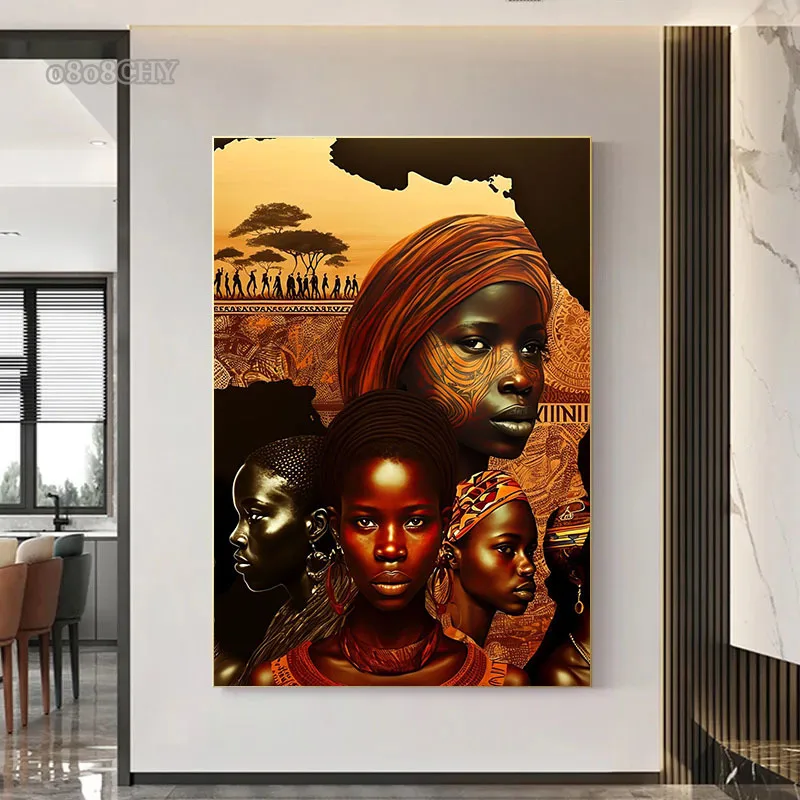 Beautiful African Woman Posters and Prints Canvas Painting Portrait Wall Art Pictures for Living Room Home Decoration No Frame