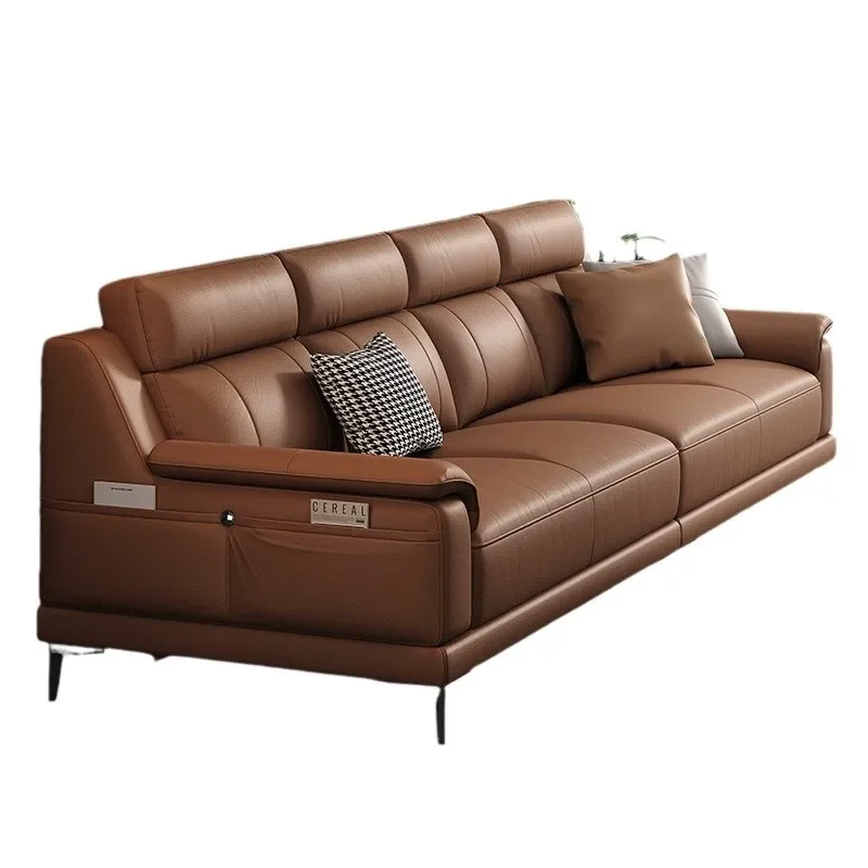 Italian minimalist cowhide living room sofa simple furniture modern light luxury small apartment high-end