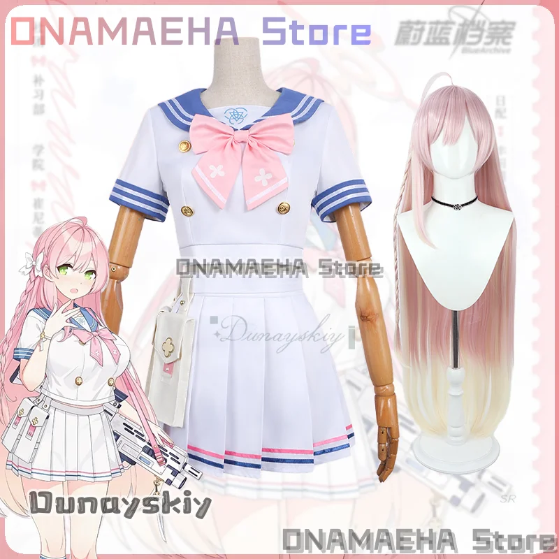 

Костюм для косплея Game Blue Archive Urawa Hanako {ONAMAEHA}JK, костюмы моряка, розовый парик, головные уборы с бантом, наряды для вечеринки на Хэллоуин