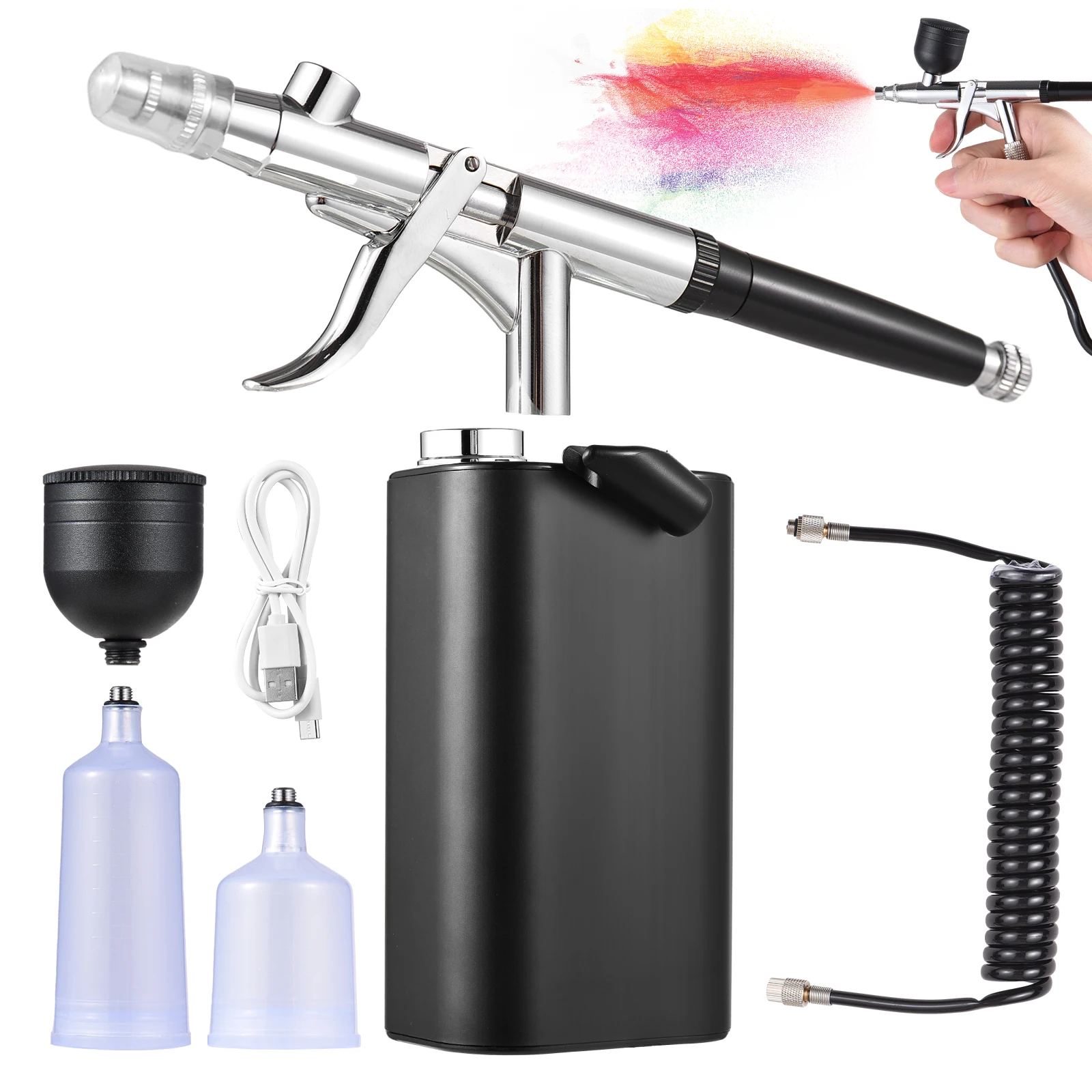 Portable Rechargeable Wireless Airbrush With Compressor Double Action Spray Gun For Face Beauty Nail Art Tattoo Craft Cake Paint