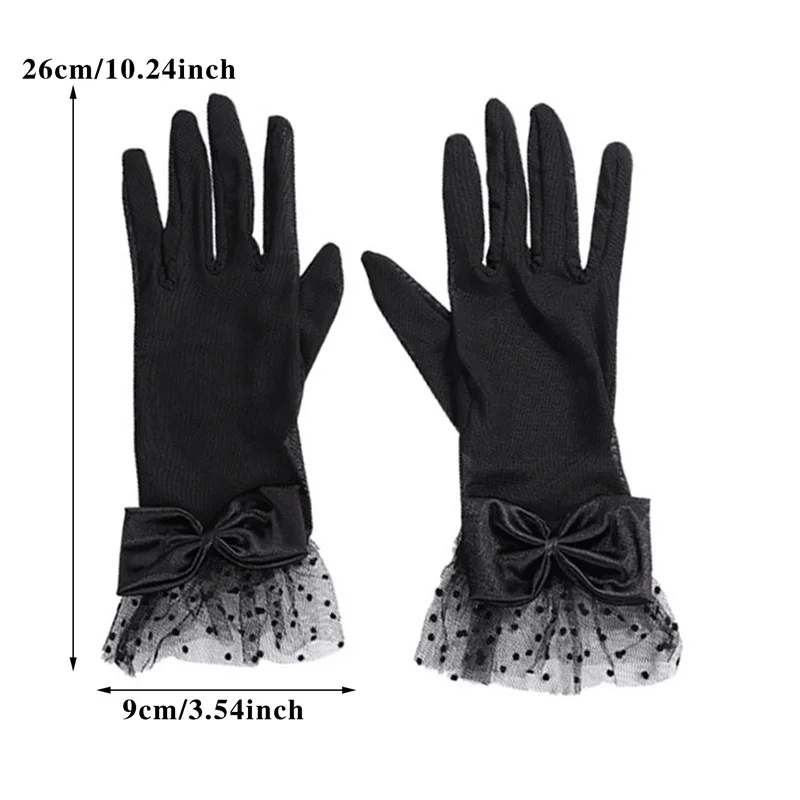 Women Black Summer Uv-proof Driving Gloves Mesh Fishnet Gloves Bride Chiffon Lace Mittens Full Finger Girls Lace Fashion Gloves