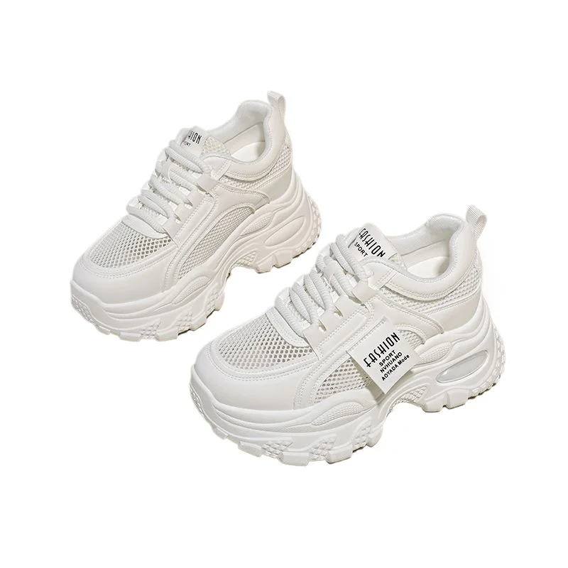 Zapatos Deportivos Casuales para Mujer, Estilo Coreano, Suela Gruesa, Color Blanco, Plantilla de Poliuretano, Moda Primavera-Otoño 2026