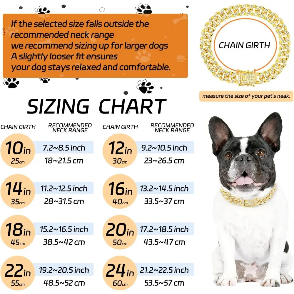 Gold Dog Chain Diamond Dog Collar Walking Metal Secure Buckle Pet Collar Jewelry Accessories Necklace for Small Medium Large Cat view 2