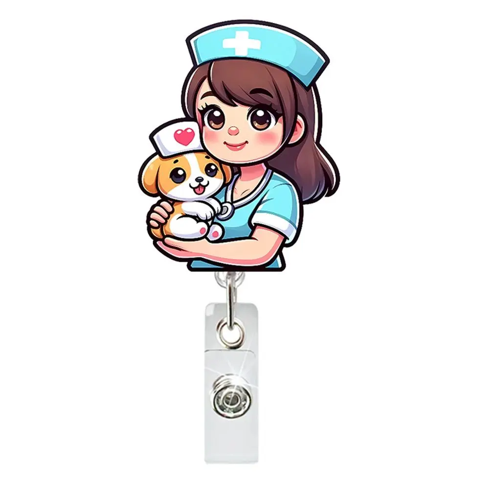 NEW Retractable Nurse Badge Holder Lanyard Acrylic ID Badge Reels ID Badge Clip ID Card Decoration