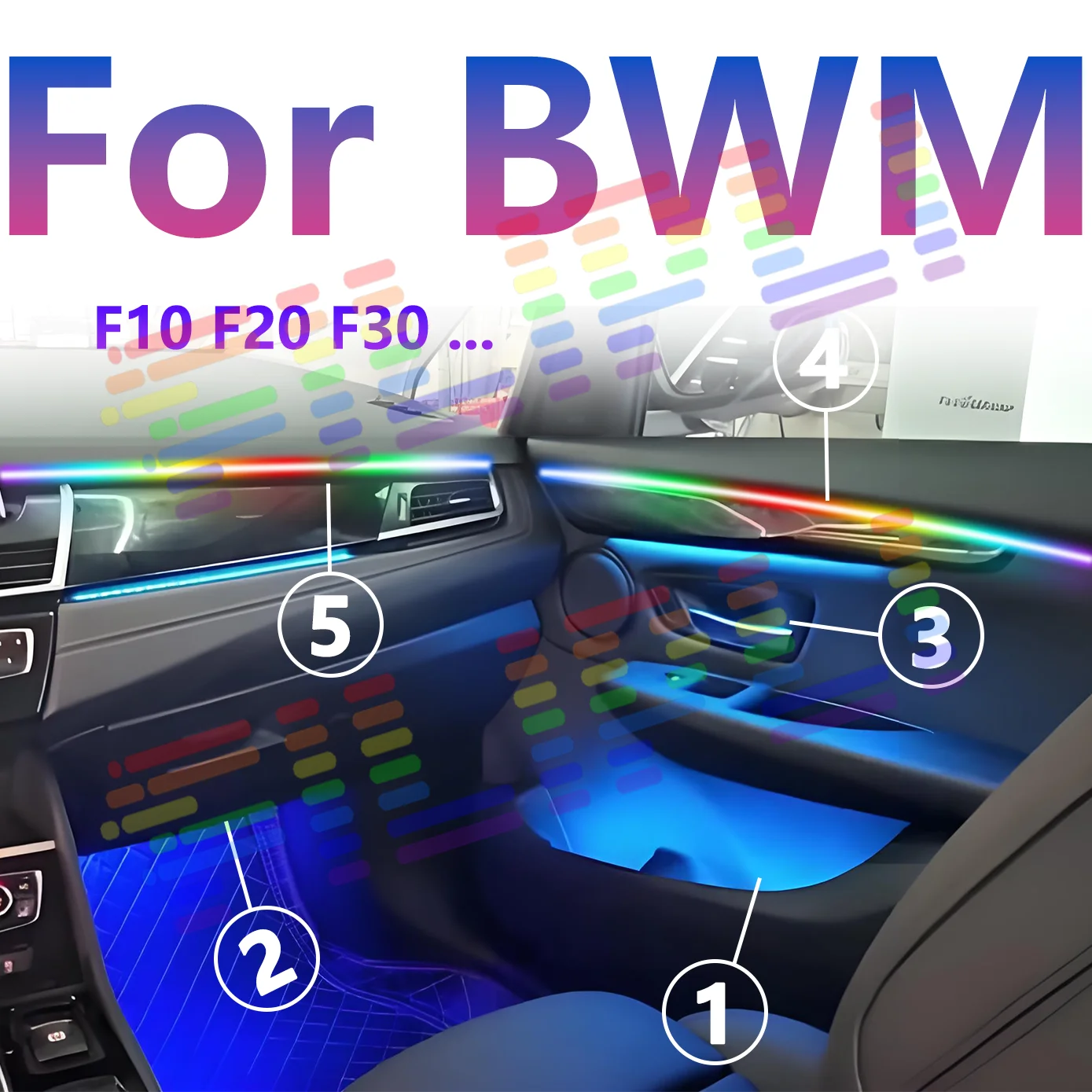 For Bmw F10 Decoration Atmosphere Lamp 64 128 Color RGB Symphony Car 6/14/22 inch Ambient Light Interior Acrylic Guide LED Strip