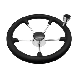 Andymarine Stainless Steel 13 Inch Steering Wheel with Black Foam Grip and Knob 5 Spoke Wheel For Yacht Marine Boat Accessories