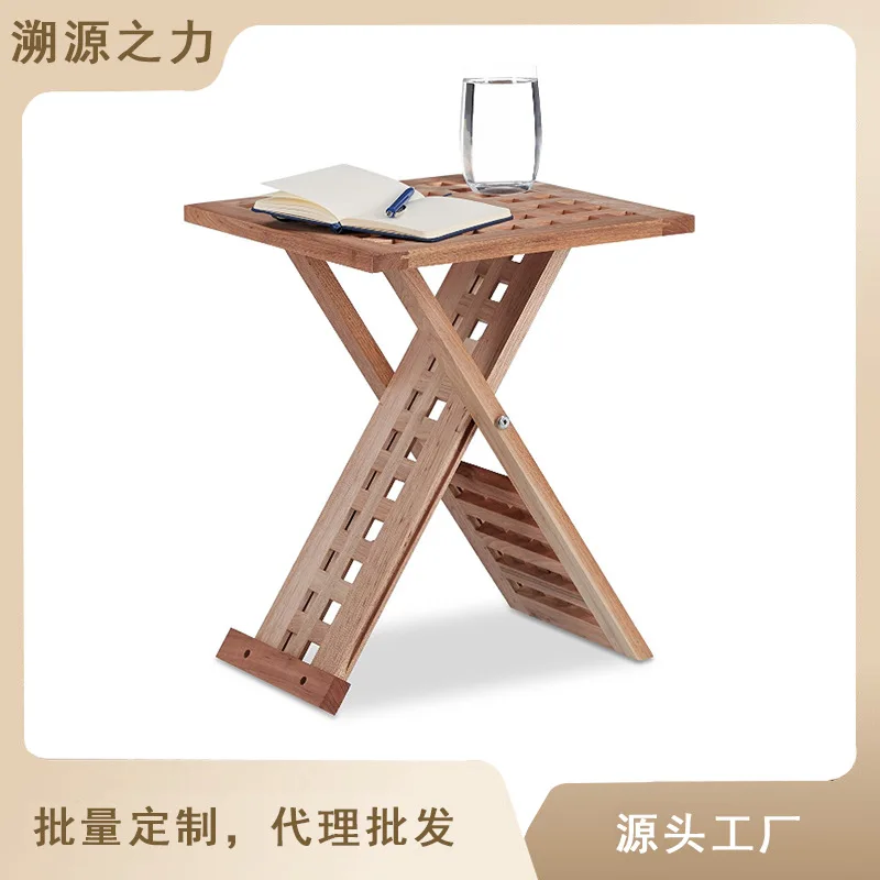 Solid wood mesh coffee table Customized foldable small table Outdoor portable foldingGrid tea Wooden table