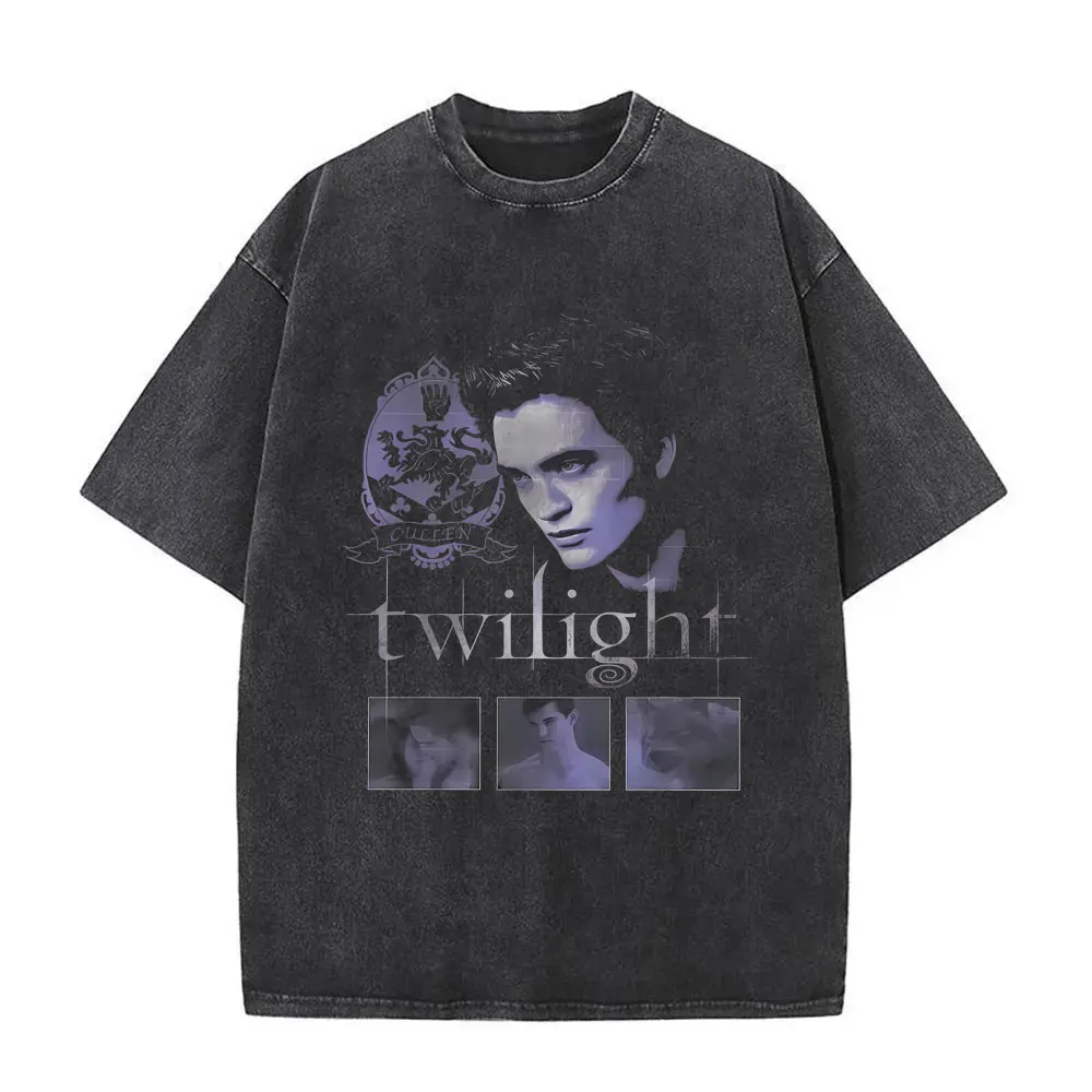

Washed Vintage Movie Twilight Saga Vampire Robert Pattinson Edward Cullen Graphic T-shirts Men Women Retro Oversized T Shirts