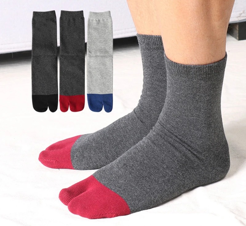 

Contrast Color Two Fingers Socks For Men Spring Summer Sweat-absorbing 2 Toe Socks Middle Tube Cotton Socks Split Toe Socks