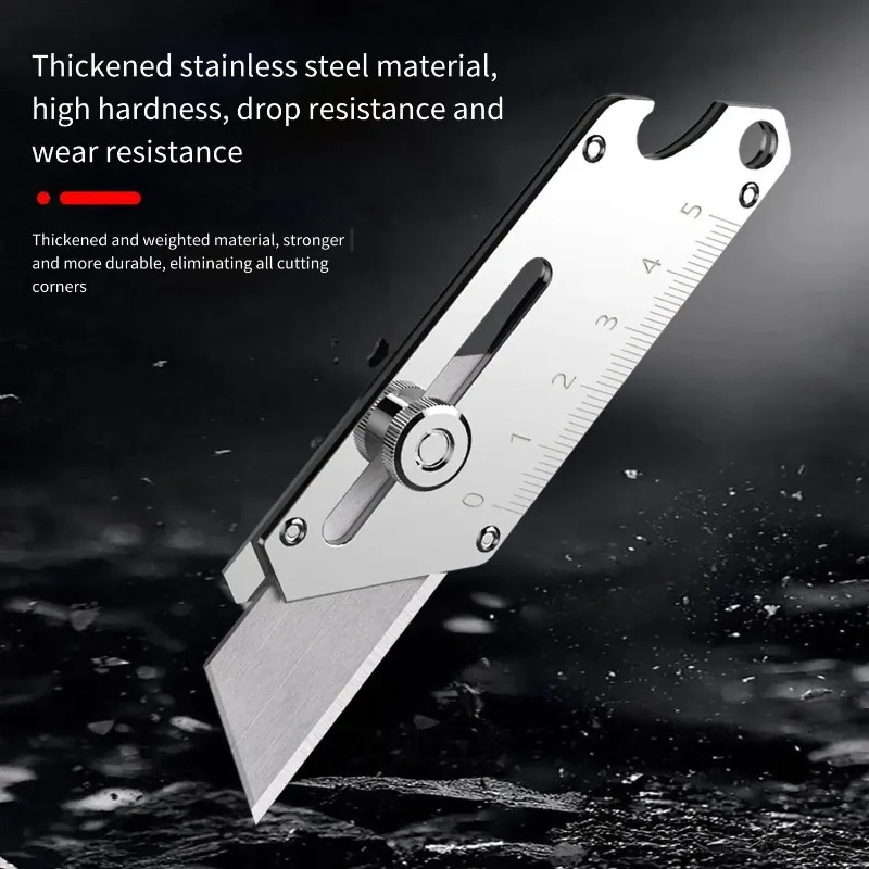 Zware industriële utility-mes, compact, van roestvrij staal, met flesopener, SK5-messen, voor doe-het-zelf en professioneel gebruik.