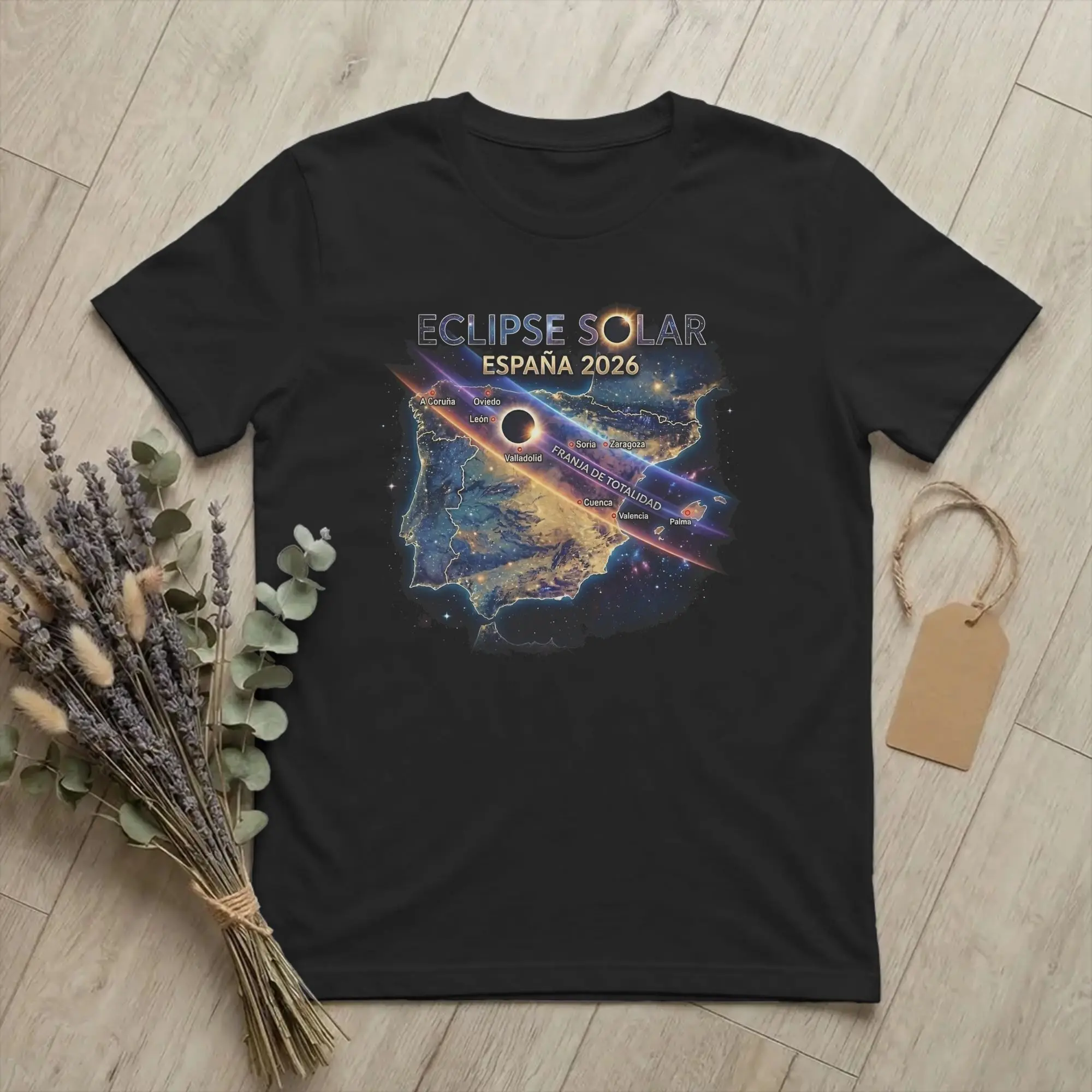 Spain Total Solar Eclipse 2026 Totality Path Men's T Shirt Espana Unique Tee Shirt Short Sleeve T-Shirt Pure Cotton Gift Tops
