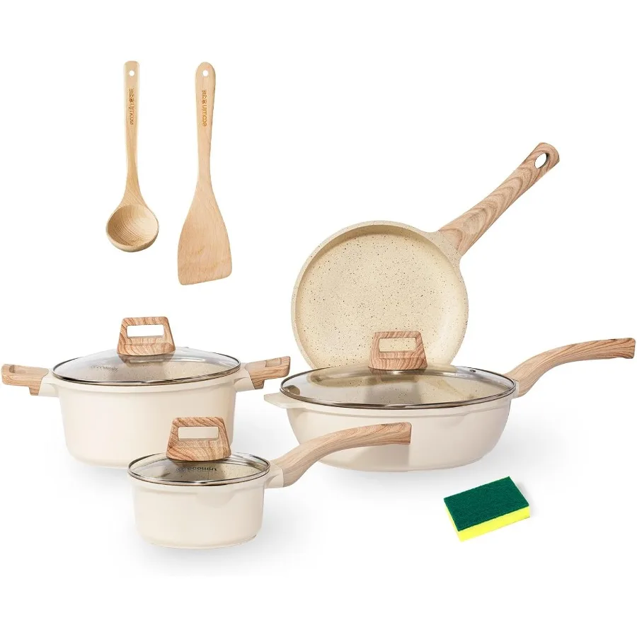 

10Pcs Pots and Pans Set Nonstick Cookware Set for Kitchen Cooking Nontoxic Healthy Granite Induction Cookware with Durable Heat