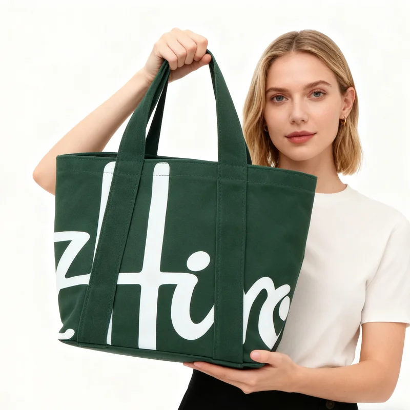 

Trendy Forest Green Canvas Tote Bag | Women's Fashion Letter Print Handbag, Durable Casual Shopping Bag