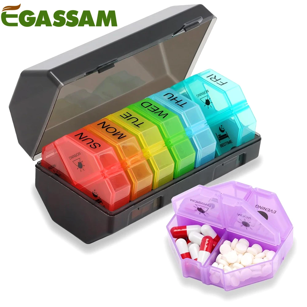 1PCS Pill Organizer 4 Times a Day,Premium Weekly Pill Case 7 Days 28 Compartment to Hold Vitamins Medicine Organizer Box