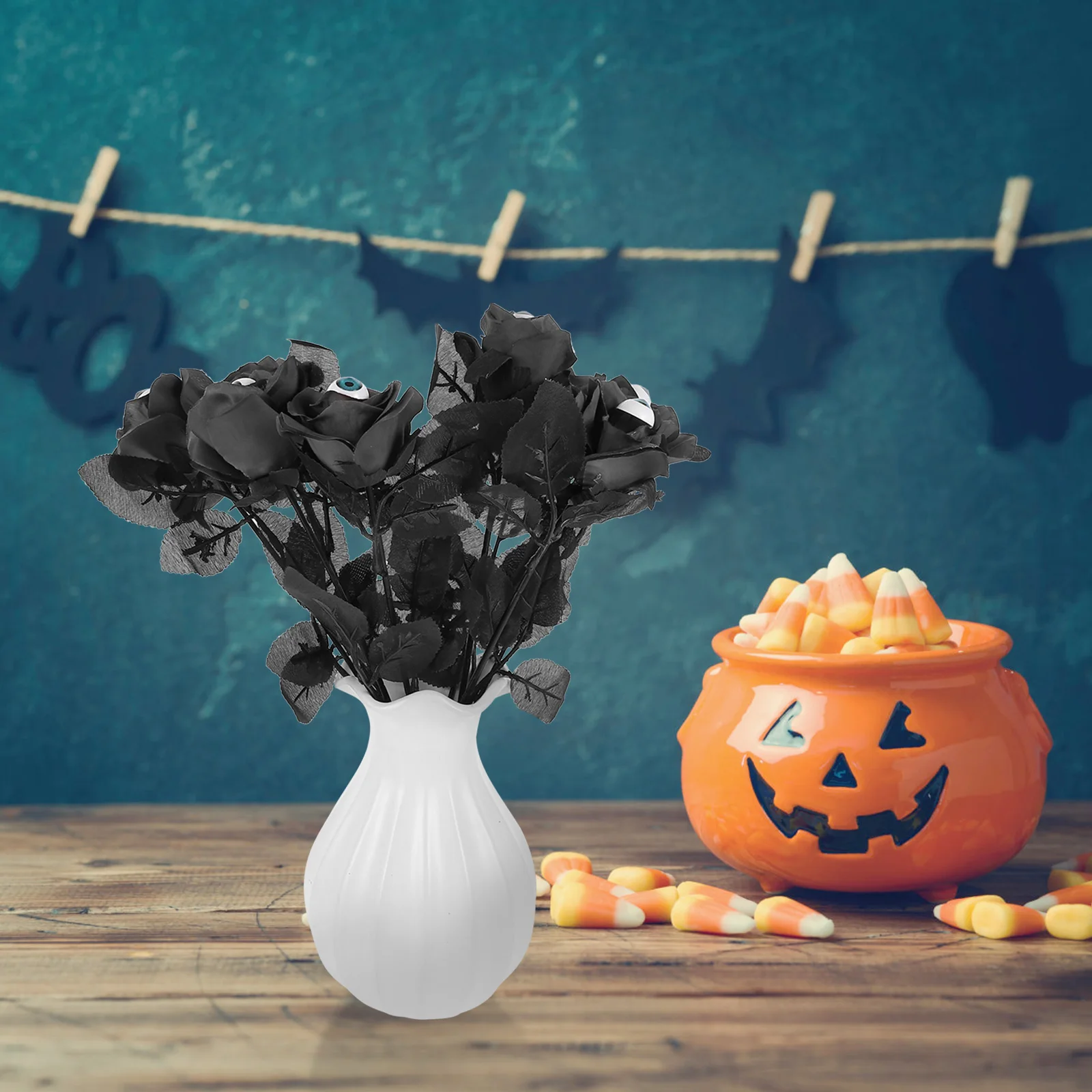 

8 PCS Artificial Flowers Rose with Eyes Halloween Eyeball Eyeballs Roses Black Decor