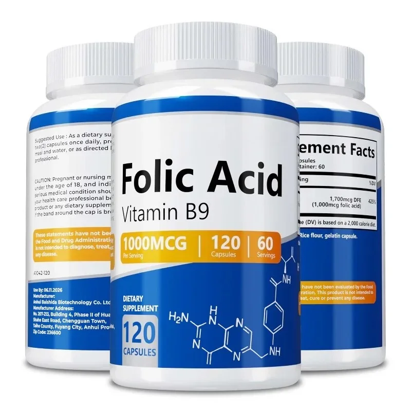 Folic Acid Supplement - Supports Bodily Functions, Pregnancy Health and Energy, and Promotes Blood Circulation