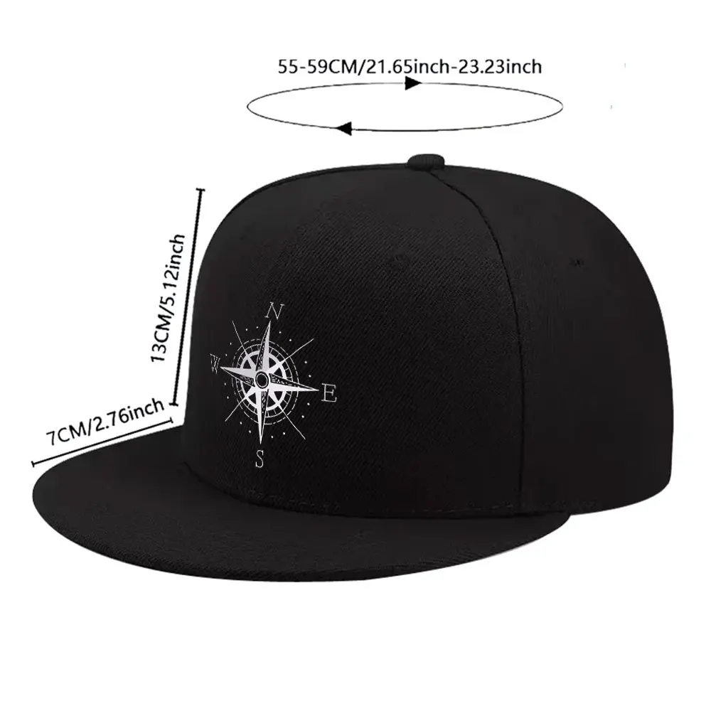 A Versatile Casual Baseball Cap with a Compass Design, Unisex Snapback, Adjustable Outdoor Fashion Hat