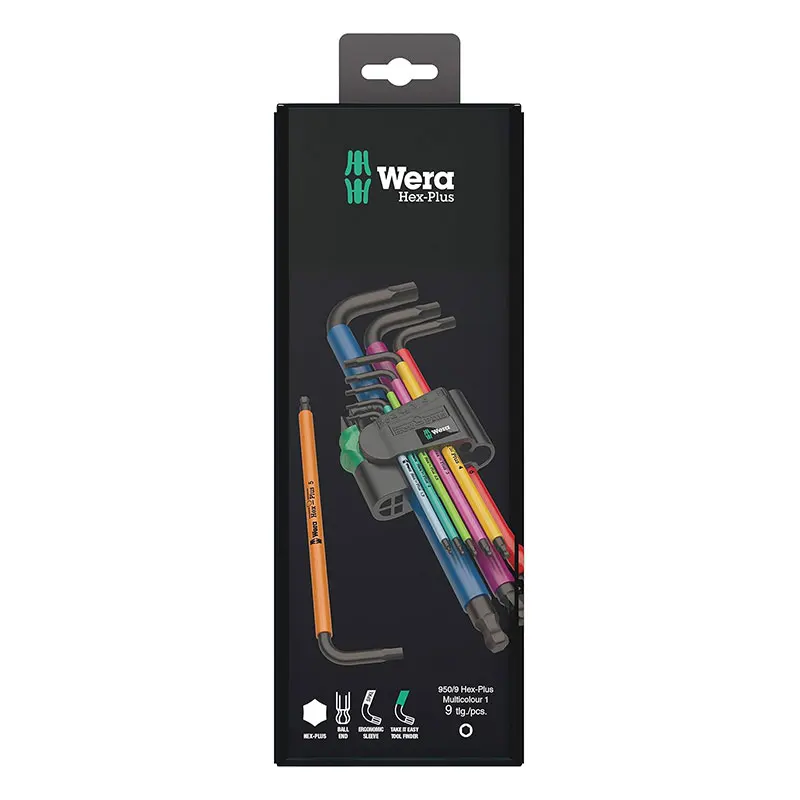 Wera 05073593001 950 SPKL/9 SM N SB 9 Piece Long Arm Hex Key Set Multicolour L-Key Set Wear-resistant Material Long Service Life