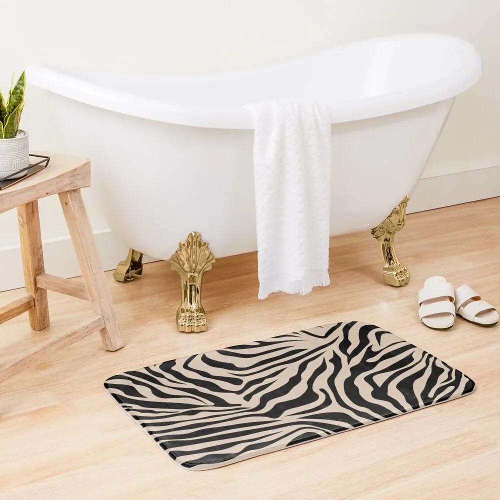 

Zebra Print Zebra Stripes Wild Animal Print Zebra Pattern Modern Black And Beige Tan Light Brown Bath Mat Bathroom Use Mat